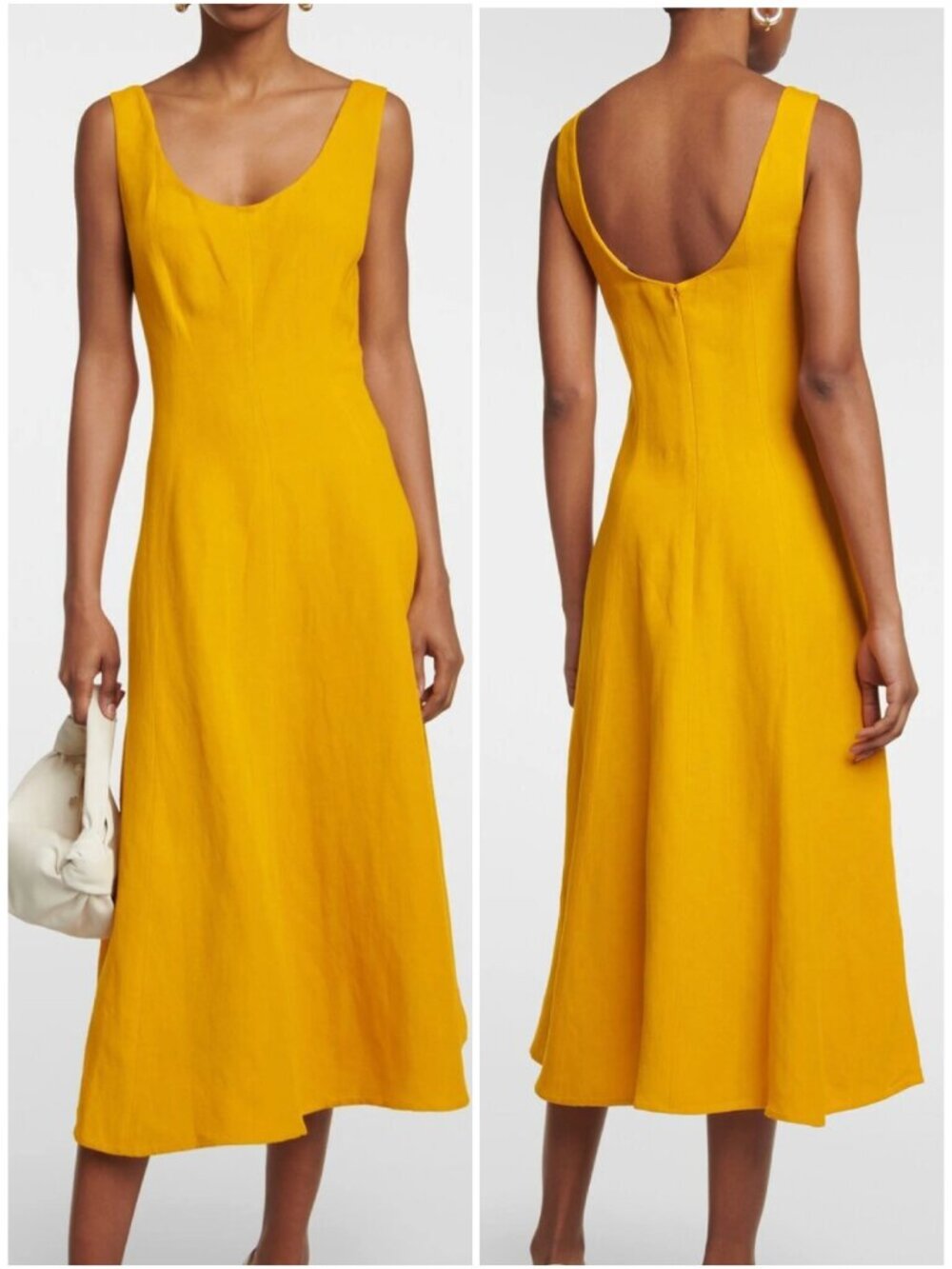 Vince Linen Blend Panelled Sleeveless Midi Dress in Papaya